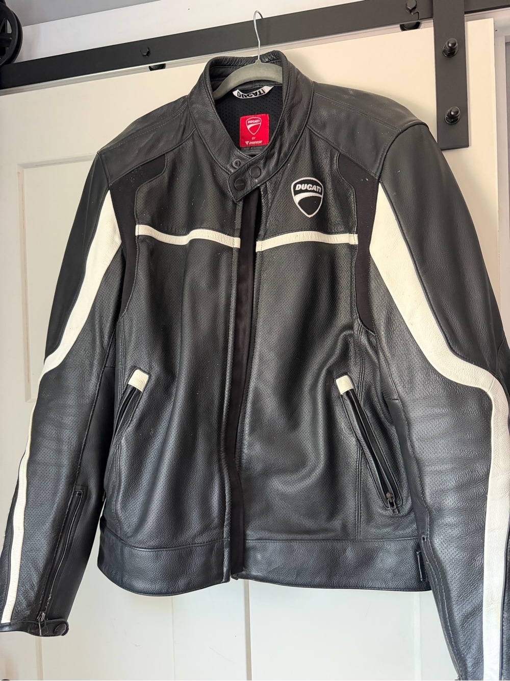 Dainese Ducati Twin black and white perforated leather motorcycle jacket